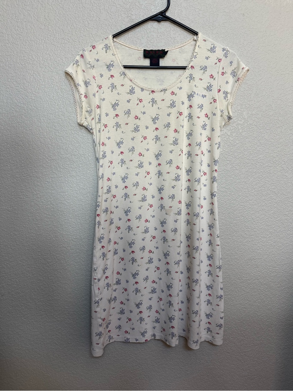 Vintage Ralph Lauren Knit Floral Mini Dress Women’s M Lace Trim